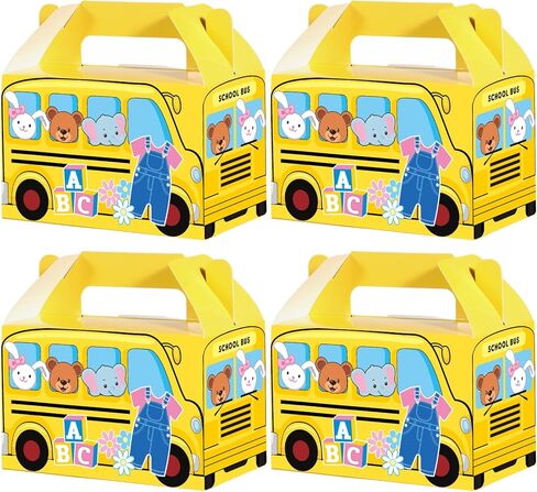 MinFyberd School Bus Party Favors Gift Boxes Cartoon Teacher Paper Treat Boxes Bulk English Teacher Birthday Goodie Candy Box with Handles Birthday Shower Cartoon Theme Party Decorations（12 Pcs ） in Saudi Arabia