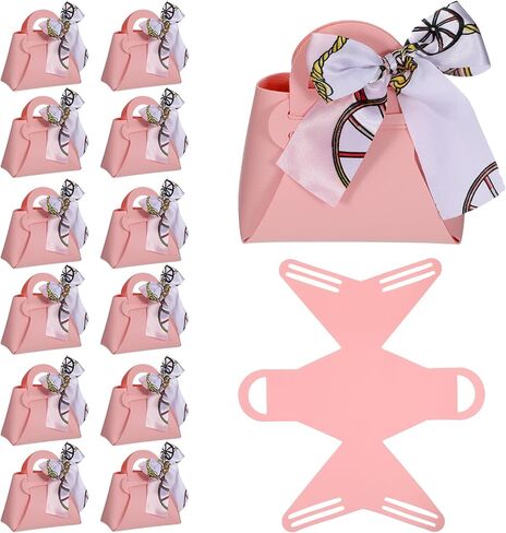 Douaowoc 36 Pcs PU Leather Purse Gift Bags with Handles Ribbon Purse Party Favor Bags for Baby Showers Birthday Wedding Candy (Pink) in Saudi Arabia