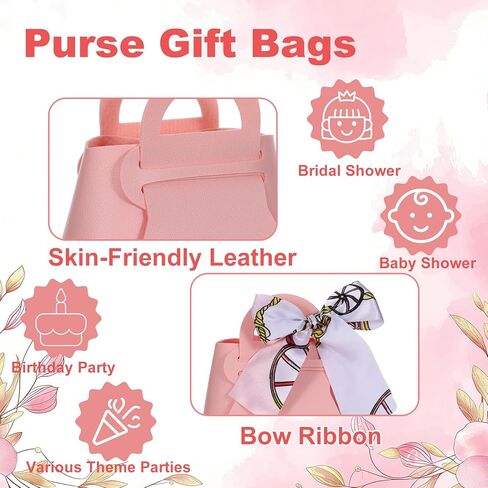 Douaowoc 36 Pcs PU Leather Purse Gift Bags with Handles Ribbon Purse Party Favor Bags for Baby Showers Birthday Wedding Candy (Pink) in Saudi Arabia