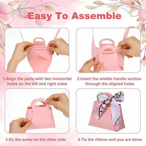 Douaowoc 36 Pcs PU Leather Purse Gift Bags with Handles Ribbon Purse Party Favor Bags for Baby Showers Birthday Wedding Candy (Pink) in Saudi Arabia