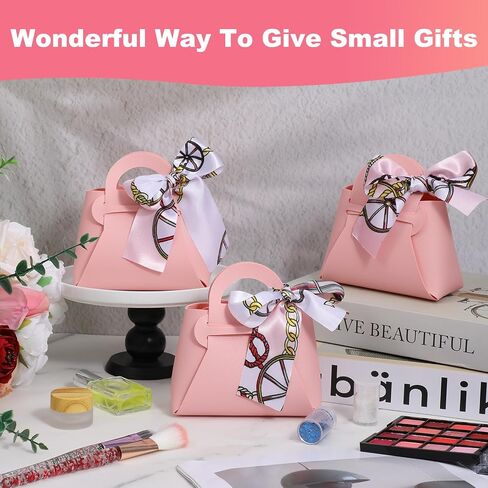 Douaowoc 36 Pcs PU Leather Purse Gift Bags with Handles Ribbon Purse Party Favor Bags for Baby Showers Birthday Wedding Candy (Pink) in Saudi Arabia