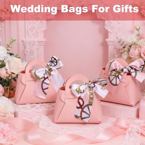 Douaowoc 36 Pcs PU Leather Purse Gift Bags with Handles Ribbon Purse Party Favor Bags for Baby Showers Birthday Wedding Candy (Pink) in Saudi Arabia
