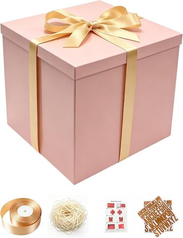 PACKGILO Large Gift Box 12x12x10 Inches，Black Gift Box with Lid for Christmas，Anniversary，Birthday，Square Boxes with Crinkle Paper，Ribbon，Alphabet Stickers in Saudi Arabia