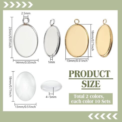 PH PandaHall 40pcs 304 Stainless Steel Pendant Tray Kit, 20pcs Oval Pendant Blank Bezel 20pcs 18x13mm Glass Clear Cabochon Dome Photo Pendants for Necklace Wedding Bouquet Graduation Photo Charm, 2 Colors in Kuwait