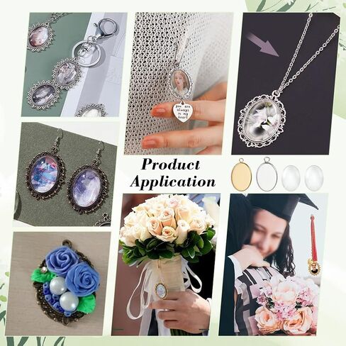 PH PandaHall 40pcs 304 Stainless Steel Pendant Tray Kit, 20pcs Oval Pendant Blank Bezel 20pcs 18x13mm Glass Clear Cabochon Dome Photo Pendants for Necklace Wedding Bouquet Graduation Photo Charm, 2 Colors in Kuwait