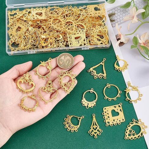 PH PandaHall 96pcs 12 أنماط خمر هوب الأقراط سحر الذهبي تخريمية الثريا موصل كبير التبتية زهرة Dreamcatcher سحر قلادة لأقراط تتدلى DIY صناعة المجوهرات صياغة، 1.1 ~ 1.7 بوصة in Kuwait
