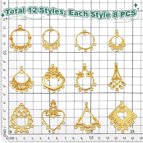 PH PandaHall 96pcs 12 أنماط خمر هوب الأقراط سحر الذهبي تخريمية الثريا موصل كبير التبتية زهرة Dreamcatcher سحر قلادة لأقراط تتدلى DIY صناعة المجوهرات صياغة، 1.1 ~ 1.7 بوصة in Kuwait