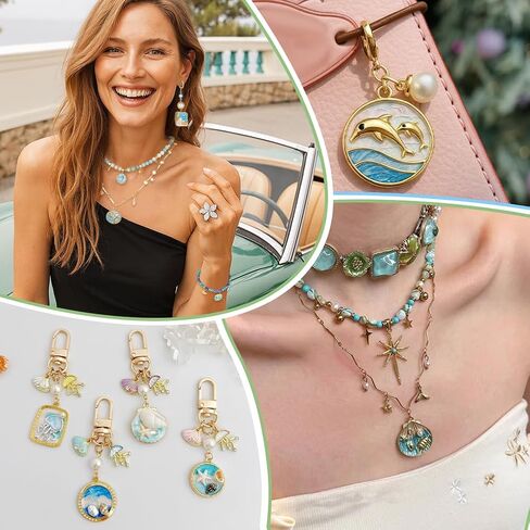 ph pandahall 12pcs 18k الذهب مطلي المينا المعلقات الصيف المحيط سحر البحر موضوع حورية البحر سحر محظوظ سمك الشبوط قذيفة سحر للمجوهرات القرط سوار القلائد صنع in Kuwait