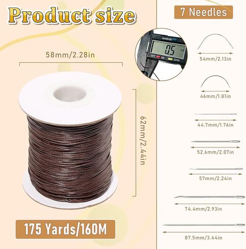175 Yards Waxed Thread，0.5mm Brown Heavy Duty Handmade Wax Upholstery Needle Thread for Leather,Book Binding,Craft in Saudi Arabia