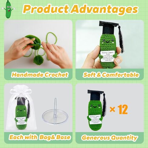 12 Pcs Graduation Emotional Support Pickle High School College 2026 Graduation Decorations Gifts for Women for Women Men Him Her Graduates of Class 2026 Classroom Prizes Positive Pickle Crochet in Saudi Arabia