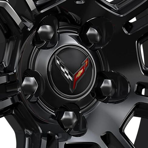 SR1 USA C8 Corvette Wheel Center Cap Black/Carbon Flash with Flags Logo fits 2020-2026 Corvette Stingray, Z51, Z06, E-Ray - Replacement Rim Hub Cap for OEM Wheels in Kuwait