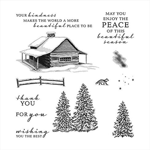 Peaceful Cabin Stamps and Sentiments Clear Stamps Winter Scene Trees Cutting DIY Scrapbooking Design Craft Greetings Mould Blade Punch Mothers Fathers Holiday, (only Cutting Dies) in Kuwait