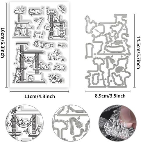 Silicone Stamps and Die Cuts for Card Making, Reusable Cat Tree Frame and Cat Play Clear Stamps Stencils for Crafts, Unique Stamp for DIY Gifts and Album Scrapbooking Book Decor in Kuwait
