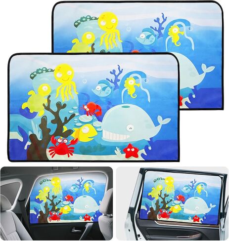 Linkstyle 2PCS Car Window Shade: Magnetic Kids Sun Shade for Steel Doors, Blackout UV Protection Heat Blocking, Cartoon Amusement Park Car Side Window Covers for Baby Privacy in Kuwait