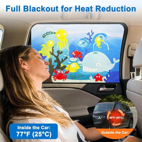 Linkstyle 2PCS Car Window Shade: Magnetic Kids Sun Shade for Steel Doors, Blackout UV Protection Heat Blocking, Cartoon Amusement Park Car Side Window Covers for Baby Privacy in Kuwait