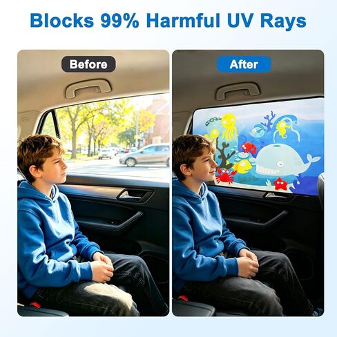 Linkstyle 2PCS Car Window Shade: Magnetic Kids Sun Shade for Steel Doors, Blackout UV Protection Heat Blocking, Cartoon Amusement Park Car Side Window Covers for Baby Privacy in Kuwait