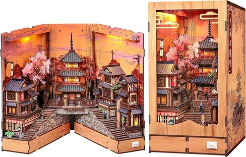 CUTEBEE Book Nook Kit – DIY Miniature House Diorama Kit for Adults, Japanese Kyoto Street Booknook Twilight Sakura Path, 3D Wooden Puzzle Bookshelf Insert, Fold-Out Dollhouse Decor Gift in Saudi Arabia