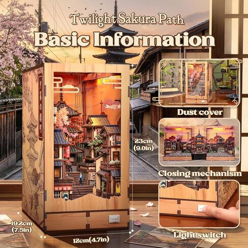 CUTEBEE Book Nook Kit – DIY Miniature House Diorama Kit for Adults, Japanese Kyoto Street Booknook Twilight Sakura Path, 3D Wooden Puzzle Bookshelf Insert, Fold-Out Dollhouse Decor Gift in Saudi Arabia
