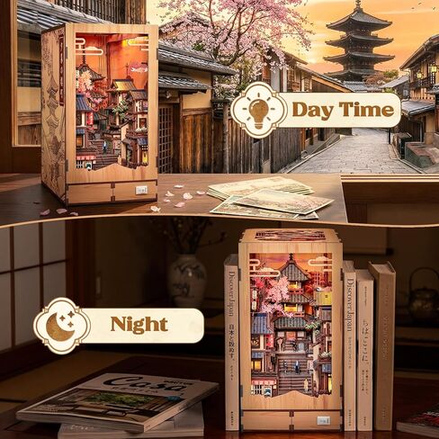 CUTEBEE Book Nook Kit – DIY Miniature House Diorama Kit for Adults, Japanese Kyoto Street Booknook Twilight Sakura Path, 3D Wooden Puzzle Bookshelf Insert, Fold-Out Dollhouse Decor Gift in Saudi Arabia