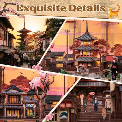 CUTEBEE Book Nook Kit – DIY Miniature House Diorama Kit for Adults, Japanese Kyoto Street Booknook Twilight Sakura Path, 3D Wooden Puzzle Bookshelf Insert, Fold-Out Dollhouse Decor Gift in Saudi Arabia
