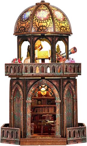 TOYQI Book Nook Mini House Kit, DIY Miniature Dollhouse Booknook for Adults, 3D Wooden Puzzle Bookend Bookshelf Insert Decor, Tiny Stargazing Tower Observatory, Gift for Family and Friends in Saudi Arabia