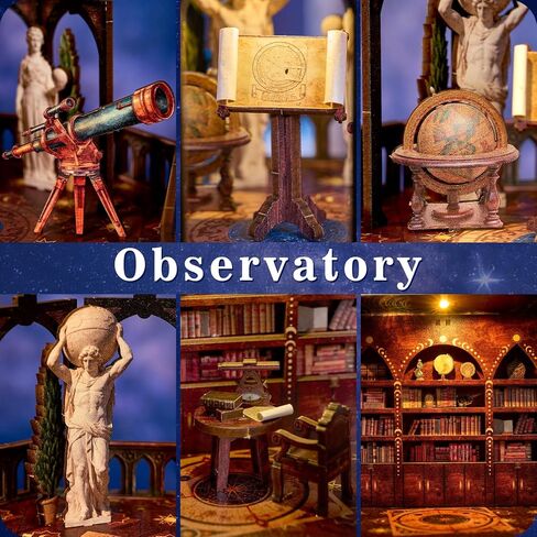 TOYQI Book Nook Mini House Kit, DIY Miniature Dollhouse Booknook for Adults, 3D Wooden Puzzle Bookend Bookshelf Insert Decor, Tiny Stargazing Tower Observatory, Gift for Family and Friends in Saudi Arabia