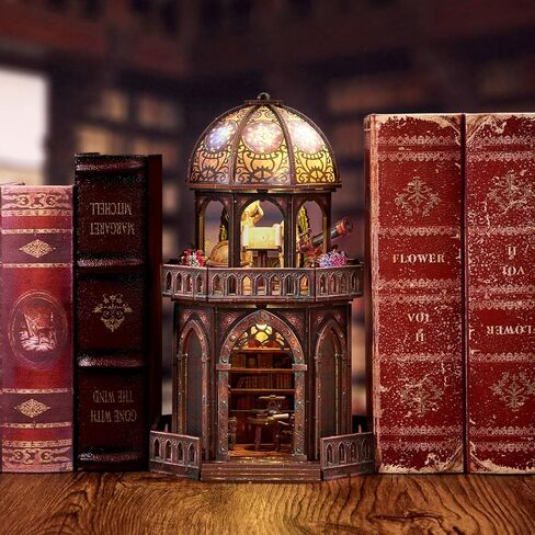 TOYQI Book Nook Mini House Kit, DIY Miniature Dollhouse Booknook for Adults, 3D Wooden Puzzle Bookend Bookshelf Insert Decor, Tiny Stargazing Tower Observatory, Gift for Family and Friends in Saudi Arabia
