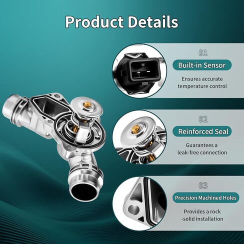 Aluminium Engine Coolant Thermostat Housing Assembly Compatible With BMW 323Ci 323i 325Ci 325i 325xi 328Ci 328i 330Ci 330i 330xi 525i 528i 530i X3 X5 Z3 Z4 - Replaces 11531437040, 11537509227 in Kuwait
