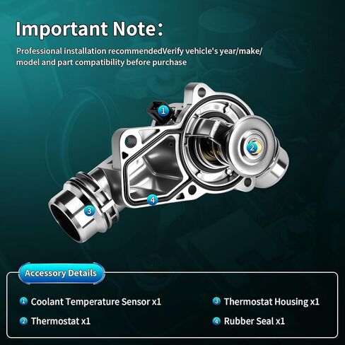 Aluminium Engine Coolant Thermostat Housing Assembly Compatible With BMW 323Ci 323i 325Ci 325i 325xi 328Ci 328i 330Ci 330i 330xi 525i 528i 530i X3 X5 Z3 Z4 - Replaces 11531437040, 11537509227 in Kuwait