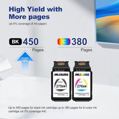 275XL 276XL Ink Cartridge Replacement for Canon PG-275XL CL-276XL 275XL 276XL Compatible with PIXMA TS3522/TR4720/TS3722/TR4722/TS3500/TR4700/TS3720/TS3520 (2 Pack/1B1C) in Kuwait