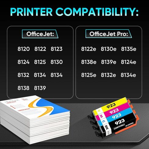 923 Ink Cartridges Combo Pack Compatible for HP 923 Ink Cartridges Work with OfficeJet Pro 8130e 8120e 8135e 8120e 8139e 8125e (4 Pack 923 Ink cartridges for hp Printers Without Chip) in Kuwait