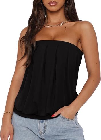 REORIA Women's Strapless Tube Top Backless Tank Top Summer Going Out Outfits in Saudi Arabia