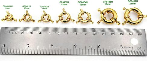 Spring Ring Clasps Gold Filled Alternative Findings 18K, Assorted Sizes 9mm–21mm – Hypoallergenic Tarnish-Resistant Jewelry Closures for Necklaces & Bracelets – DIY Findings (GF0402H -11mm-25 PCs) in Kuwait