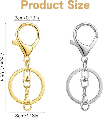 Nogeqi 20 Pcs Lobster Claw Clasps for Keychains, Metal Keychain Hook with Keychain Ring, Swivel Snap Hooks, Key Chain Kit for Keys, Art Crafts, Jewelry Making DIY Making Bags Charm(Gold Silver) in Kuwait