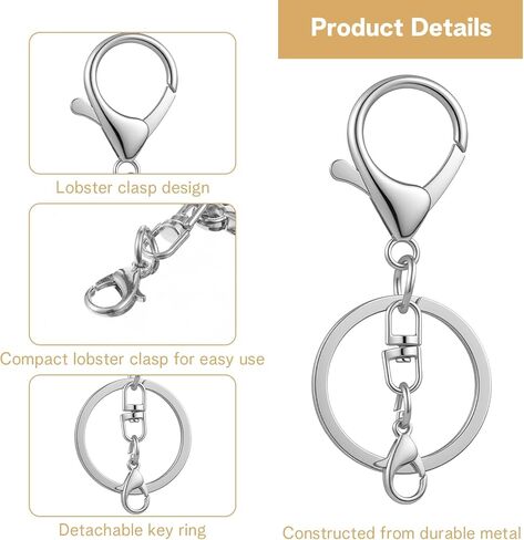Nogeqi 20 Pcs Lobster Claw Clasps for Keychains, Metal Keychain Hook with Keychain Ring, Swivel Snap Hooks, Key Chain Kit for Keys, Art Crafts, Jewelry Making DIY Making Bags Charm(Gold Silver) in Kuwait