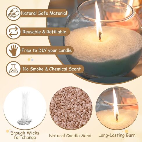 MECCANIXITY Pearled Sand Candles with 50 Pcs Wicks 21Oz / 600g Candle Beads Refillable Powder Sand Wax Making Kit for Thanksgiving Christmas Wedding Party DIY Home Crafts, Brown in Kuwait