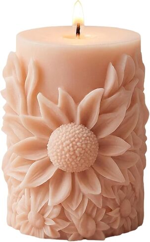 Sunflower Pillar Candle Molds Floral Texture Cylindrical Candle Silicone Mold for Candles Making Resin Casting Aromatherapy Candles Handmade Wax Home Decor in Kuwait