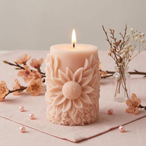 Sunflower Pillar Candle Molds Floral Texture Cylindrical Candle Silicone Mold for Candles Making Resin Casting Aromatherapy Candles Handmade Wax Home Decor in Kuwait