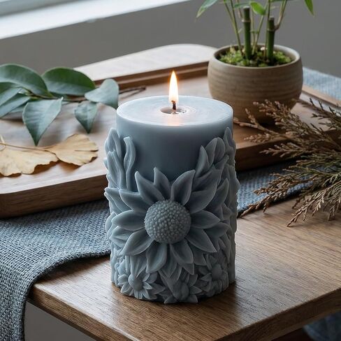 Sunflower Pillar Candle Molds Floral Texture Cylindrical Candle Silicone Mold for Candles Making Resin Casting Aromatherapy Candles Handmade Wax Home Decor in Kuwait