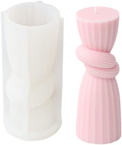Cylindrical Tall Twirl Pillar Silicone Molds, DIY Ribbed Twist Molds for Candle Making, Geometric Swirl Abstract Decorative Striped Aroma Gypsum Molds for Home Decor Art Crafts (5.1in) in Saudi Arabia