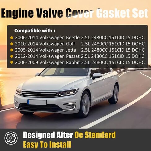 Engine Valve Cover Gasket Set Compatible with 2010-2014 for Volkswagen Golf Beetle Jetta Passat Rabbit 2.5L Replaces VS50735R in Saudi Arabia