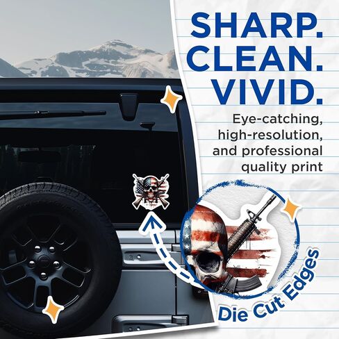 (2 Pack) Skull and Guns USA Flag Stickers - American Flag Patriotic - 5 Inches On Longest Side - Premium Vinyl - for Cars, Skateboards, Laptops - Made in USA - BMCS1370 in Kuwait