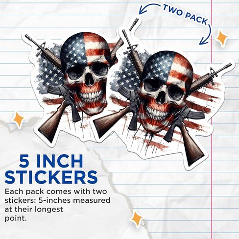 (2 Pack) Skull and Guns USA Flag Stickers - American Flag Patriotic - 5 Inches On Longest Side - Premium Vinyl - for Cars, Skateboards, Laptops - Made in USA - BMCS1370 in Kuwait