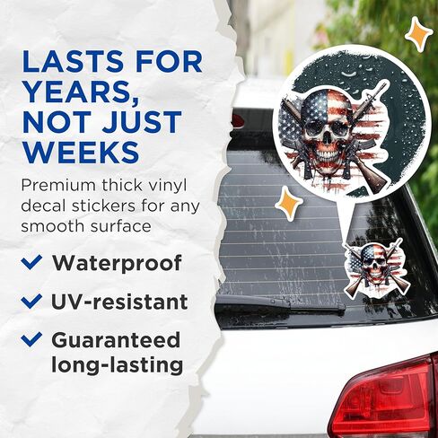 (2 Pack) Skull and Guns USA Flag Stickers - American Flag Patriotic - 5 Inches On Longest Side - Premium Vinyl - for Cars, Skateboards, Laptops - Made in USA - BMCS1370 in Kuwait