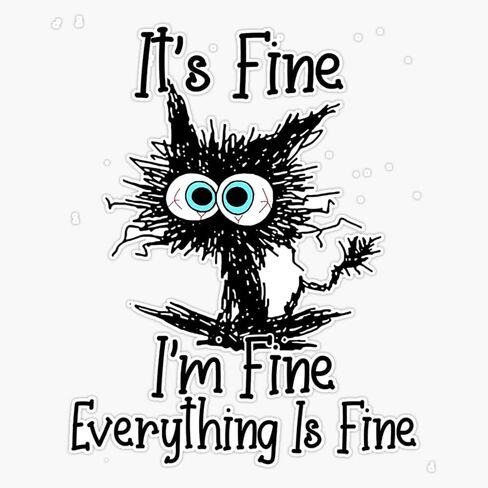 Cat It's Fine I'm Fine Everything is Fine Sticker Vinyl Decal Car Laptop Wall Window Bumper Sticker 5" in Kuwait