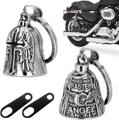 Motorcycle Bell Guardian Angel Set for Men and Women, 4PCS Guardian Bell Motorcycle with Angel Wings Cross, Keychain Ring & Mount Bracket, Gifts for Motorcyclists in Kuwait
