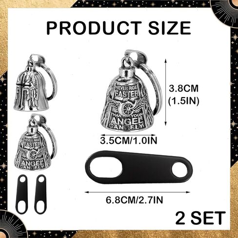 Motorcycle Bell Guardian Angel Set for Men and Women, 4PCS Guardian Bell Motorcycle with Angel Wings Cross, Keychain Ring & Mount Bracket, Gifts for Motorcyclists in Kuwait