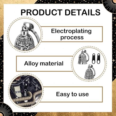 Motorcycle Bell Guardian Angel Set for Men and Women, 4PCS Guardian Bell Motorcycle with Angel Wings Cross, Keychain Ring & Mount Bracket, Gifts for Motorcyclists in Kuwait