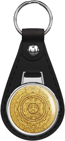 Mayan Calendar Black Leather Keychain with Silver Keyring Key chain in Kuwait