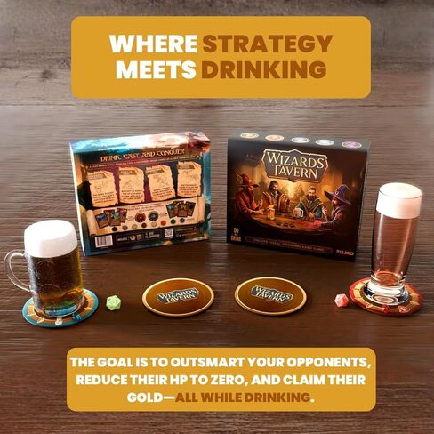 لعبة بطاقات الشرب الإستراتيجية Do or Drink Wizards Tavern للبالغين من عمر 21 عامًا فما فوق - لعبة الحفلات الخيالية الفوضوية مع التعويذات والنرد والوقايات | 2–8 لاعبين، 170 بطاقة، لعبة ممتعة للحفلات بطابع D&D لجلسات Hangout in Kuwait
